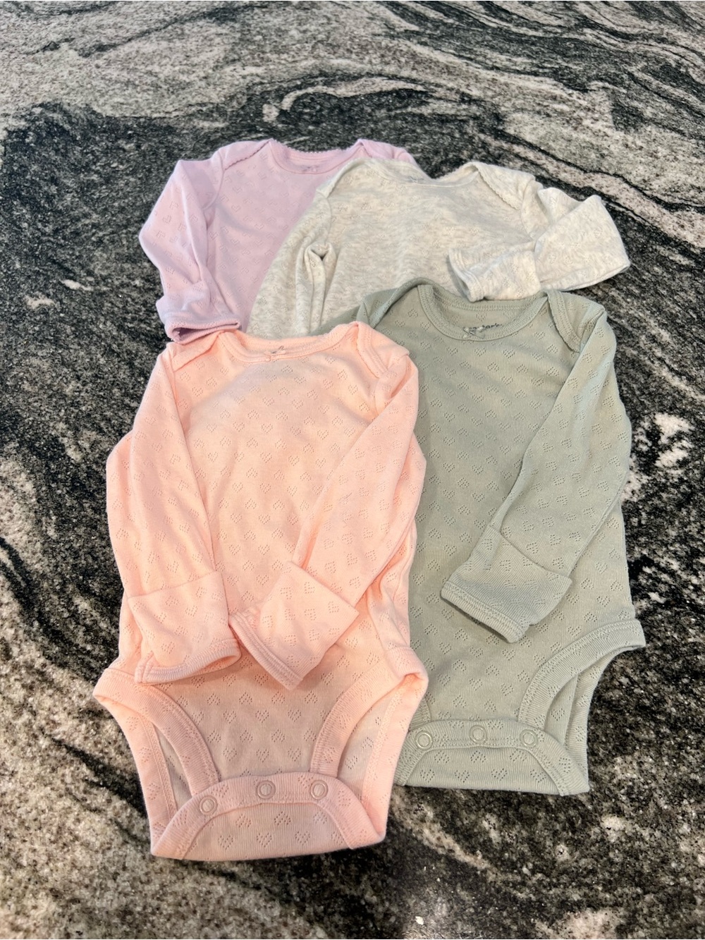 Carter's Long-Sleeve Bodysuits in Pink, Lavender, Gray & Sage